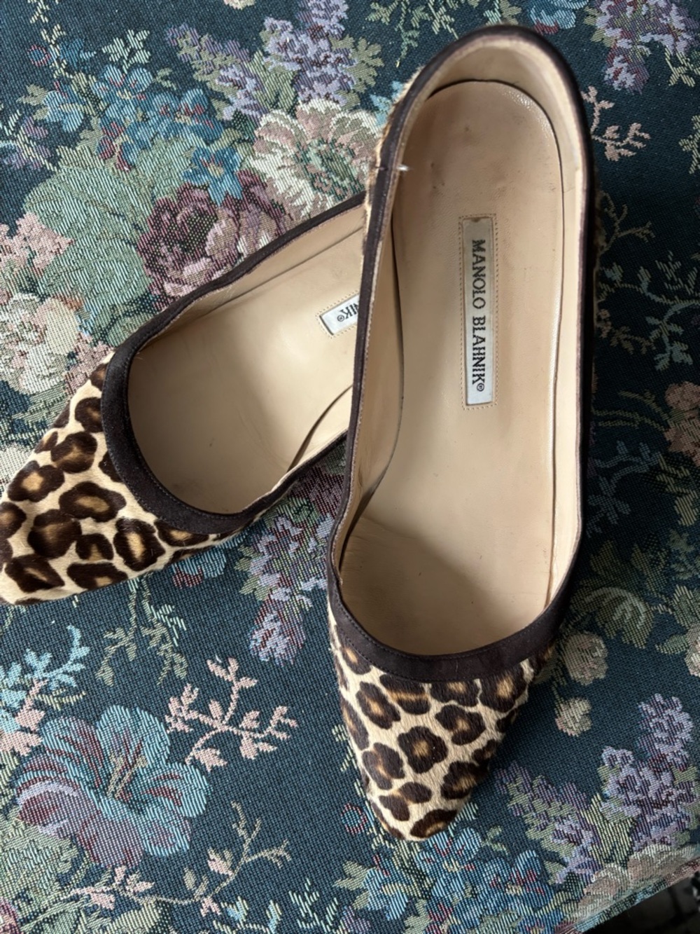 Manolo Blahnik Leopard-Print Pointed-Toe Flats in Brown and Cream
